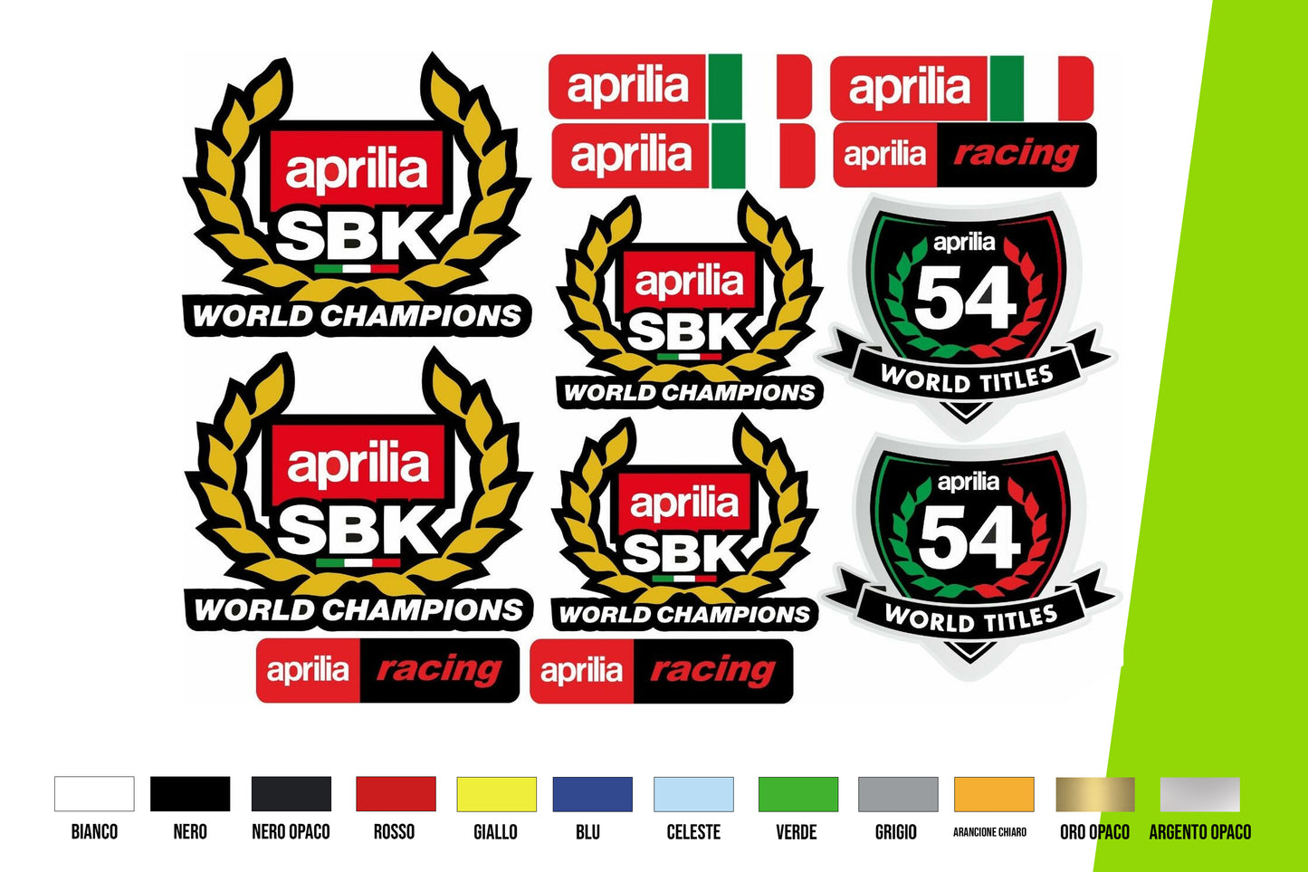 Adesivi Moto - KIT 12 APRILIA RACING WORLD CHAMPIONS WORLD TITLES MOTO STICKERS vari colori