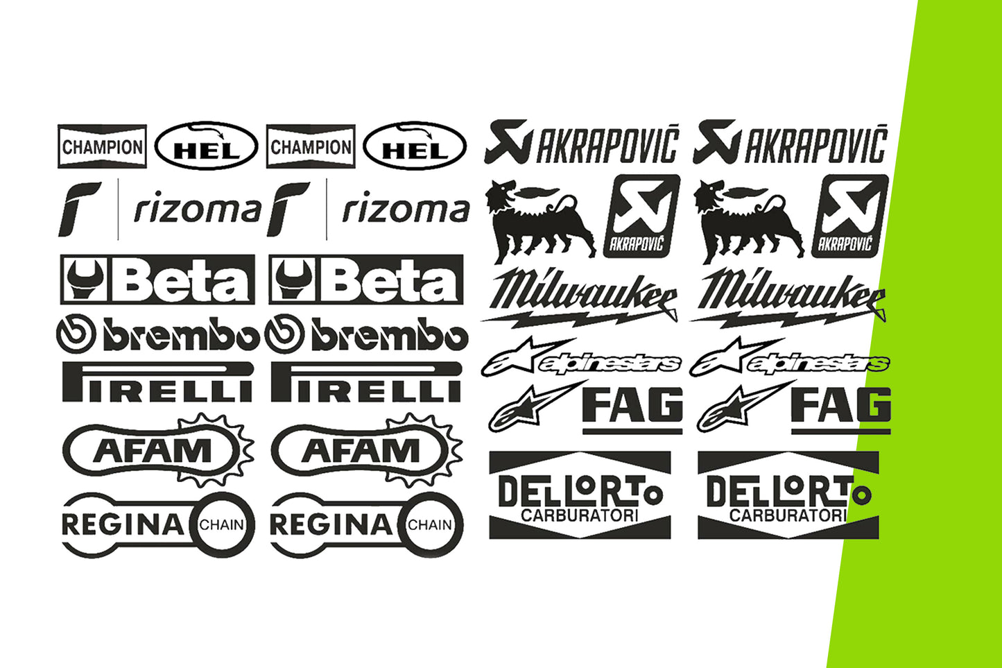 Adesivi Moto - kit 32 adesivi Aufkleber STICKER sponsor tecnici moto NERI SU SFONDO TRASPARENTE