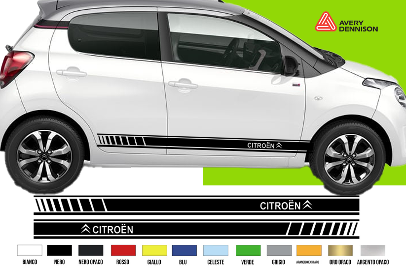 Fasce Adesive Auto - Strisce Fiancate Kit 2 Stickers vari colori C1 C2 C3 C4 C5 C6 Universali
