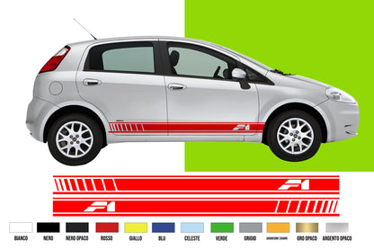Fasce Adesive Auto -  SPORT strisce laterali scritta F1 fiancate vari colori 185x12 cm