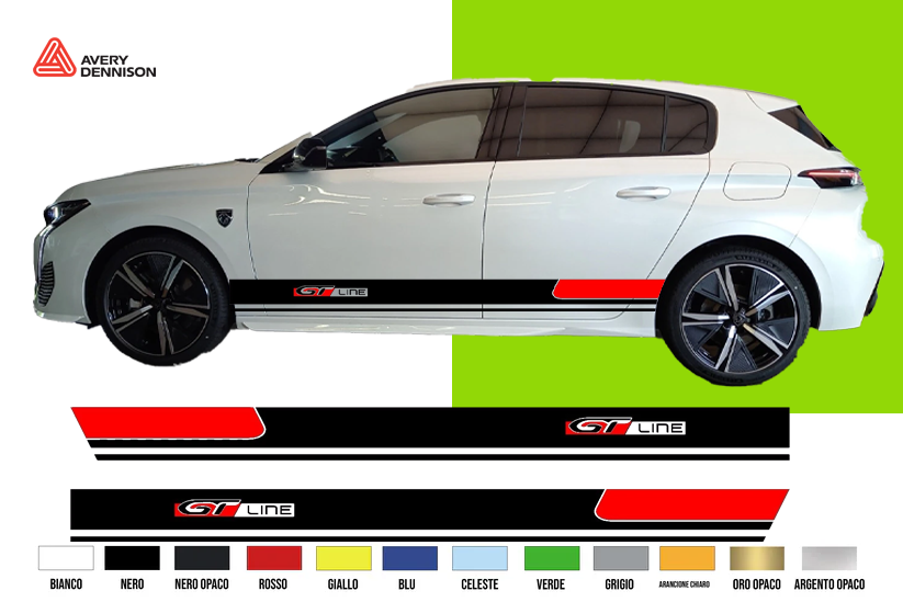 Fasce Adesive Auto - Strisce Fiancate Kit 2 Stickers vari colori P 106 206 207 208 308 gt line