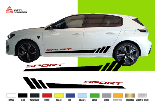 Fasce Adesive Auto - Strisce Fiancate Kit 2 Stickers vari colori P 106 206 207 208 308