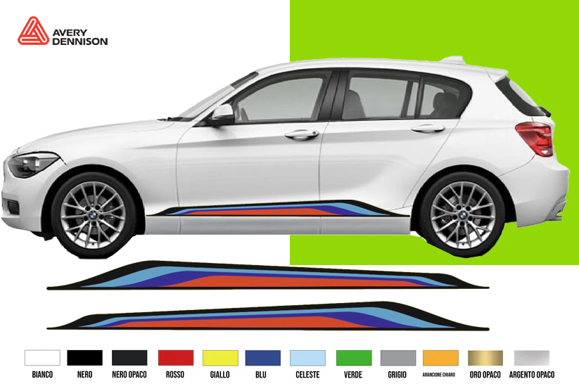 Fasce Adesive Auto - Strisce Fiancate Kit 2 Stickers vari colori BM Mar