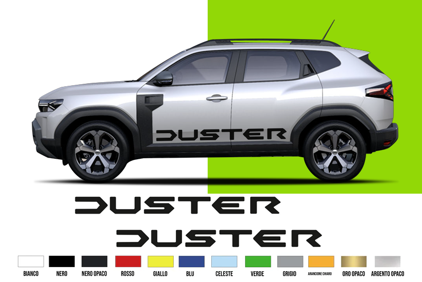 Fasce Adesive Auto - Strisce Fiancate Kit 2 Stickers vari colori - Dac Dust 1 scritta grande