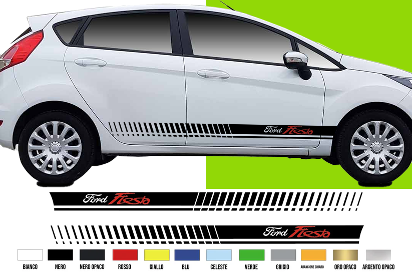 Fasce Adesive Auto - Strisce Fiancate Kit 2 Stickers vari colori F F logo rosso