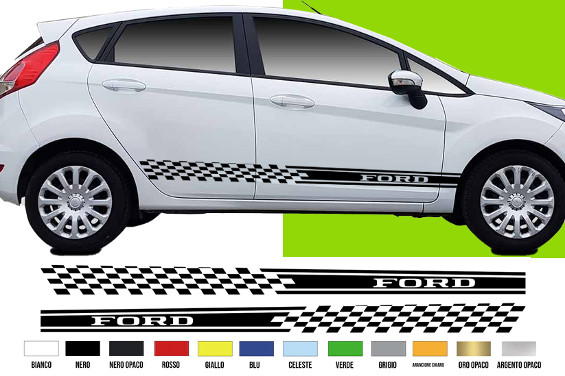 Fasce Adesive Auto - Strisce Fiancate Kit 2 Stickers vari colori F F logo sport