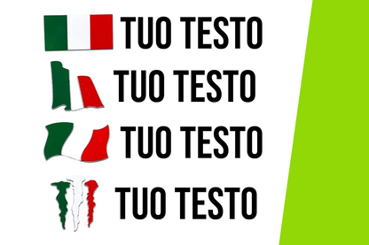 2 Adesivi bici moto auto bandiera italiana UNIVERSALI Personalizzate con tuo testo e su misura